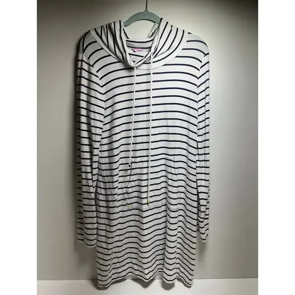 Lily Pulitzer Hillary Popover Bright White Navy Blue Dress UPF 50+ Stretch Sz L - Picture 7 of 8